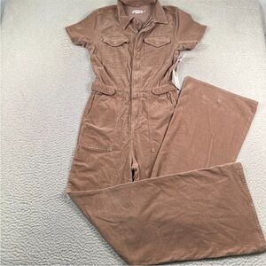 Good American Fit for Success Jumpsuit Womens Large Wide Leg Corduroy Brown